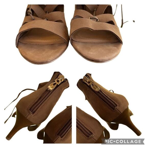 Tahari Size 8M Tan Suede Lace up Gladiator Camila Strappy Heels Back Zip Shoes - Picture 6 of 8